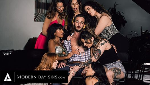 Modern Day sins - sexsüchtige ember snow & Madi Collins reverse gangbang ihre unterstützungs-gruppenleiter