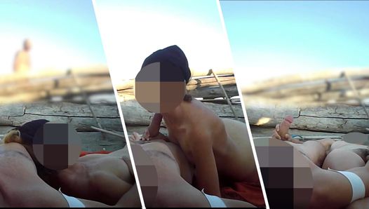 Professora francesa dá punheta amadora na praia de nudismo em público para estranho com Ejaculação - MissCreamy