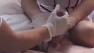 Retro Latex-Handschuh-Krankenschwester, Handjob