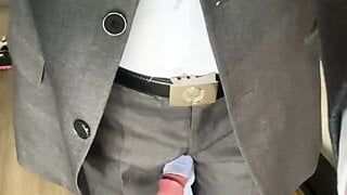 Wearing daddys suit to fuck his horny dress shoes