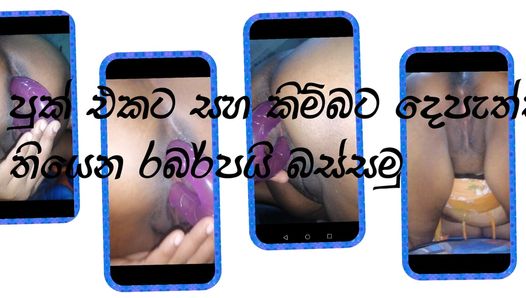 Sri-lankische tante trafen ihr arschloch und ihre muschi mit doppeltem Seitendildo, selbstgedrehtes closup-video