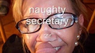 Reife Sekretärin mag Sperma auf ihrer Brille