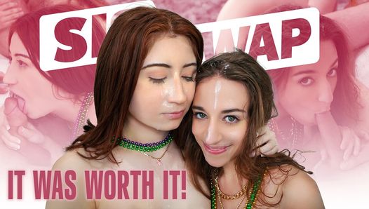 Die frechen stiefschwestern Ava davis & Venedig Rose verdienen ihre karneval-perlen und ficken stiefbruder - Sisswap
