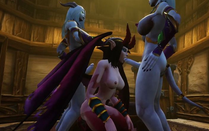 Wraith Futa: Două futai Draenei succubus sex în trei: Parodie porno Warcraft