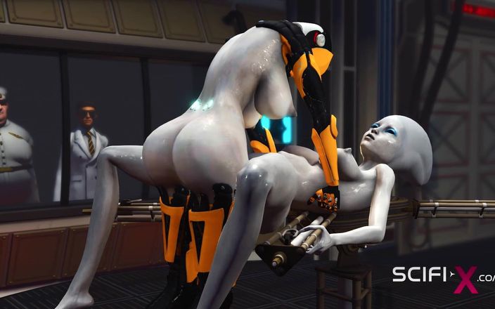SciFi-X transgender: Futa sex robot gioca con una femmina aliena nel laboratorio...