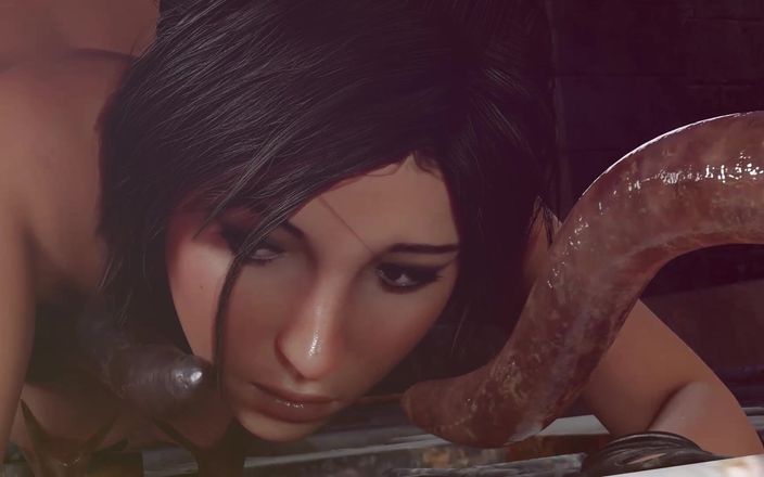 Jackhallowee: Pollas alienígenas follan a Lara Croft en todos sus agujeros