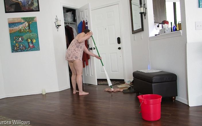 Aurora Willows large labia: Sweeping and Washing the Floor No Panties on in a...