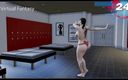 Virtual fantasy studio: Grote mooie vrouwen strippen in een kleedkamer in een slipje,...