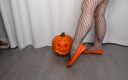 Deanna Deadly: File çoraplı buzağı kasları esnetiyor-cadılar bayramı teması turuncu bale düzlükleri