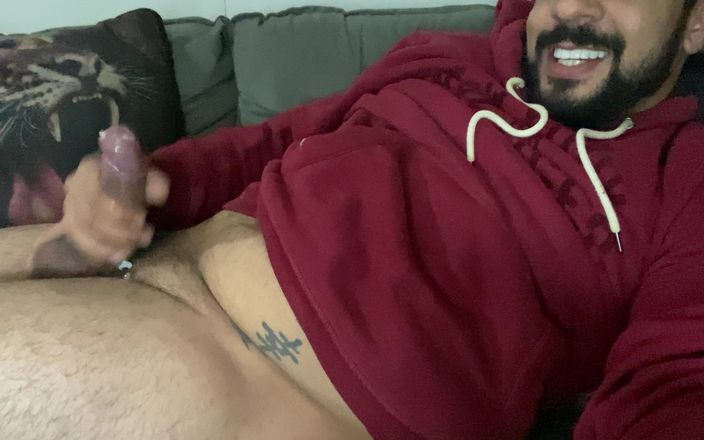 Licking me with pleasure: Bearded boy having fun jerking off until he cums and...