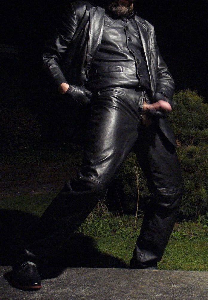 Leather Master outdoors at night