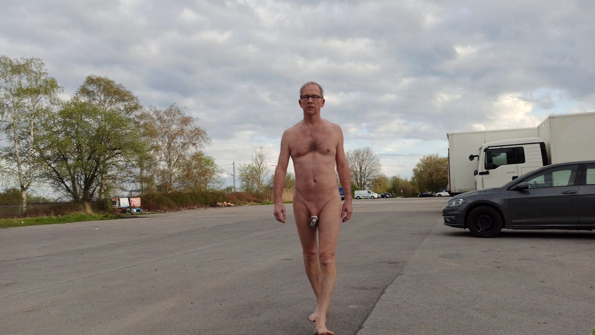 Naked at the parking space 