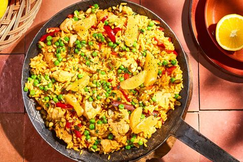 Orangen-Safran-Paella mit Hühnchen