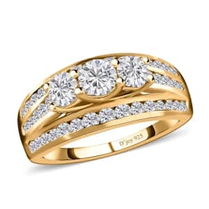 Moissanite 1.65 ctw Trinity Ring in 18K Vermeil Yellow Gold Over Sterling Silver (Size 10.0) (Del. in 10-15 Days)