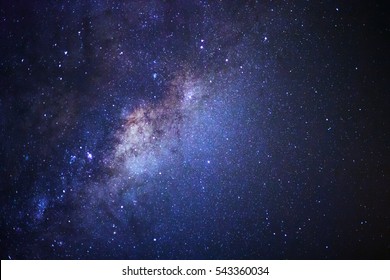 Close-up of Milky way galaxy with stars and space dust in the universe, Long exposure photograph, with grain. Stock Photo
