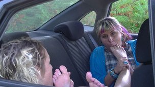 Foot love in her car (mp4) Toe Sucking