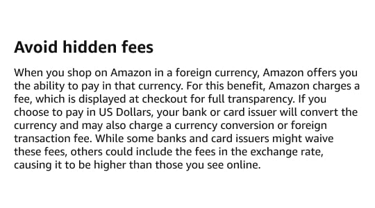 Amazon shows you any fees you pay to use Amazon Currency Converter.