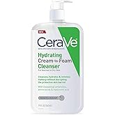 CeraVe Hydrating Cream-to-Foam Cleanser | Hydrating Makeup Remover and Face Wash With Hyaluronic Acid | Fragrance Free Non-Co
