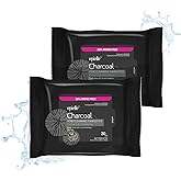 Epielle Charcoal Makeup Remover Cleansing Wipes Tissue |All Skin Types | Daily Facial Cleansing Towelettes | Removes Dirt, Oi