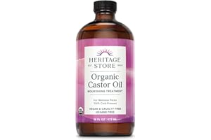Heritage Store Organic Castor, Glass Bottle, Cold Pressed, Rich Hydration for Hair & Skin, Bold Lashes & Brows | 16oz