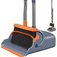 kelamayi Upgrade Broom and Dustpan Set, Self-Cleaning with Dustpan Teeth, Indoor&Outdoor Sweeping, Ideal for Dog Cat Pets Hom