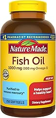 Nature Made Fish Oil Supplements 1000 mg Softgels, Omega 3 for Healthy Heart Support, 250 Softgels, 125 Day Supply