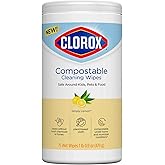 Clorox Free & Clear Compostable Cleaning Wipes, Light Lemon Scent, 75 Count (Package May Vary)