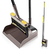 Dolanx Broom and Dustpan Set for Home with 54 Inches Long Handle, Upright Stand Up Dust Pan with Teeth, 180 Degree Swivel Hea