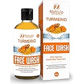 Natrulo Turmeric Face Wash, 4oz Clear Skin Liquid Soap – 100% Natural Anti Aging Exfoliating Turmeric Facial Cleanser for Fad