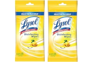 Lysol Disinfecting Wipes to-Go Pack, Lemon Scent, 15 ct (Pack of 2)