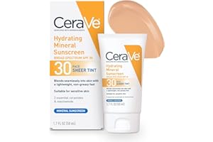 CeraVe Hydrating Mineral Sunscreen with Sheer Tint | Tinted Mineral Sunscreen with Zinc Oxide & Titanium Dioxide | Blends Sea