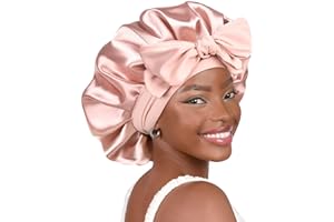 YANIBEST Satin Bonnet Silk Bonnet for Sleeping Double Layer Satin Lined Hair Bonnet with Tie Band Bonnets for Women Natural C
