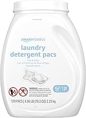 Amazon Basics Laundry Detergent Pacs, Hypoallergenic, Free & Clear, 120 Count (Previously Solimo)