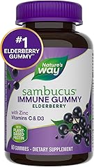 Nature’s Way Sambucus Elderberry Immune Gummies, Daily Immune Support for Kids and Adults*, with Vitamin C, Vitamin D3, Zinc,