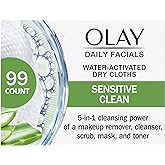 Olay Daily Facials for Clean Sensitive Skin, Makeup Remover Wipes, Soap-Free and Fragrance-Free Cleanser Cloths, 33 Count (Pa