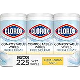 Clorox Compostable Cleaning Wipes - All Purpose Wipes - Household Essentials, Simply Lemon, 75 Count (Pack of 3)
