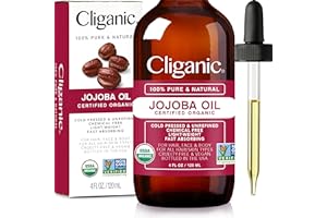 Cliganic Organic Jojoba Oil, 100% Pure (4oz) | Moisturizing Oil for Face, Hair, Skin & Nails | Natural Cold Pressed Hexane Fr