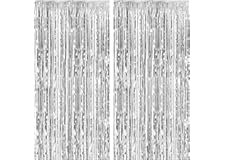 2 Pack Foil Curtain Backdrop Silver Metallic Tinsel Foil Fringe Curtains Photo Booth Props for Birthday Wedding Engagement Ba