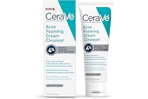 CeraVe Acne Foaming Cream Cleanser | Acne Treatment Face Wash with 4% Benzoyl Peroxide, Hyaluronic Acid, and Niacinamide | Cr