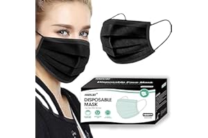 NNPCBT 100PCS 3 Ply Black Disposable Face Mask Filter Protection Face Masks