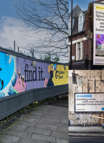 Collage with examples of the brand campaign on the streets of London