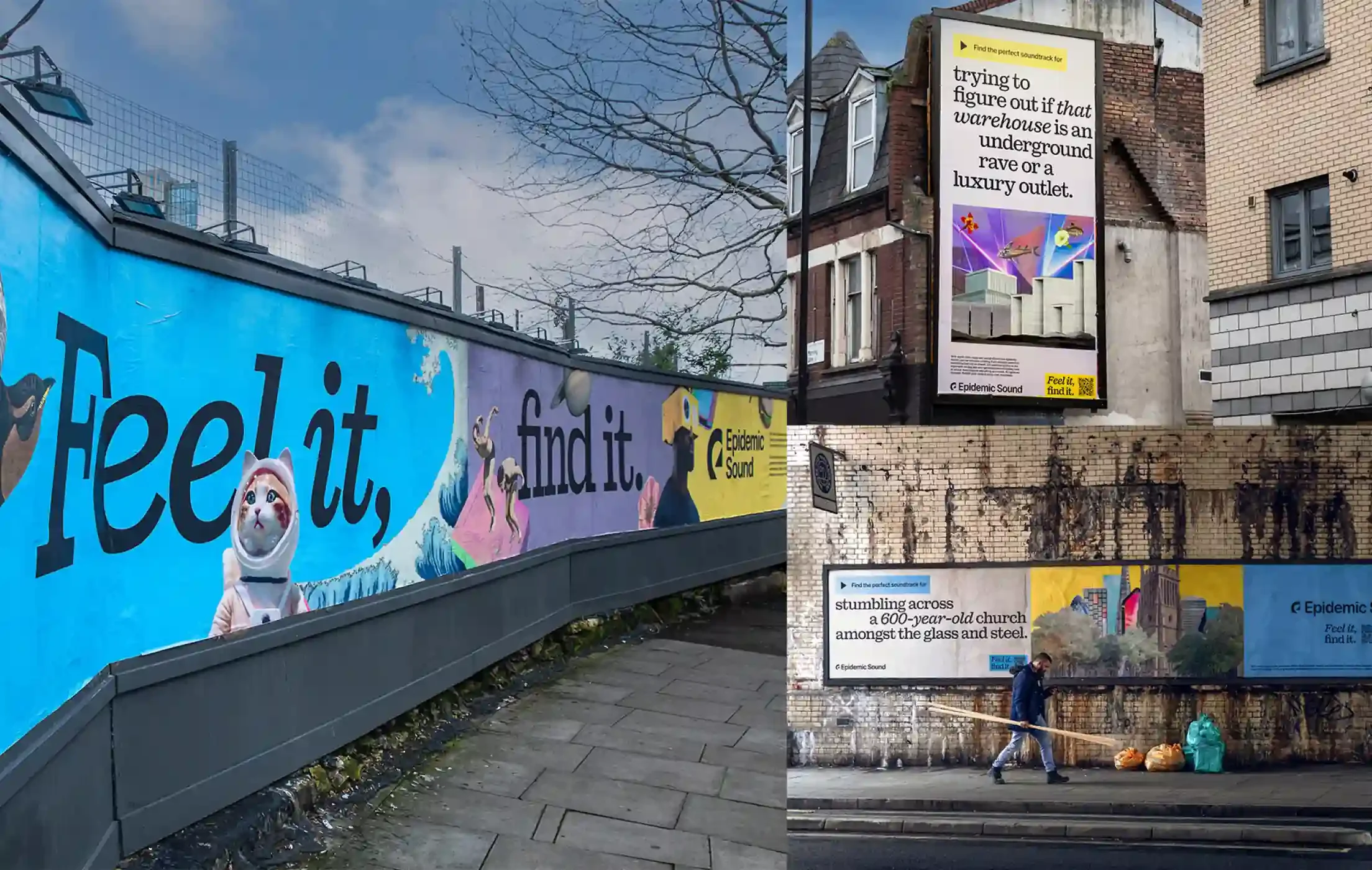 Collage with examples of the brand campaign on the streets of London