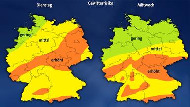 Das Gewitterrisiko in Deutschland am Dienstag und Mittwoch