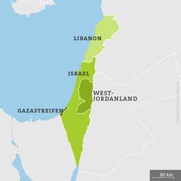 Karte mit Israel, Libanon, Westjordanland und Gazastreifen