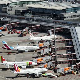 Blick aus der Luft auf mehrere Flugzeuge, die am Hamburg Airport abgefertigt werden. (Archivfoto)