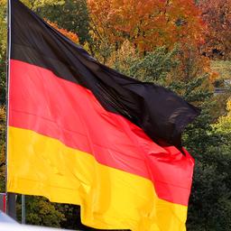 Eine Deutschland-Fahne weht über Bäumen
