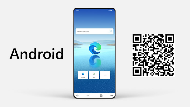 An Android phone with a Microsoft Edge screen and a QR code