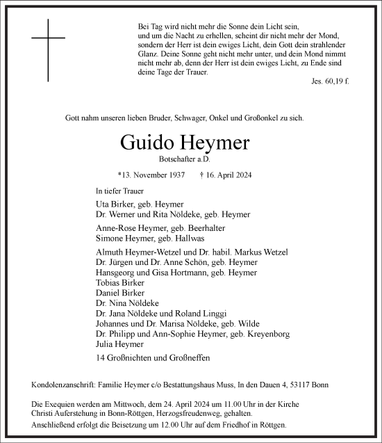 Traueranzeige von Guido Heymer von Frankfurter Allgemeine Zeitung