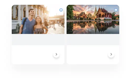 插圖：手機螢幕上針對東南亞地區旅遊的 Google 搜尋查詢帶出了相關的多媒體廣告。