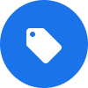 Blaues Kreissymbol mit einem Preisschild